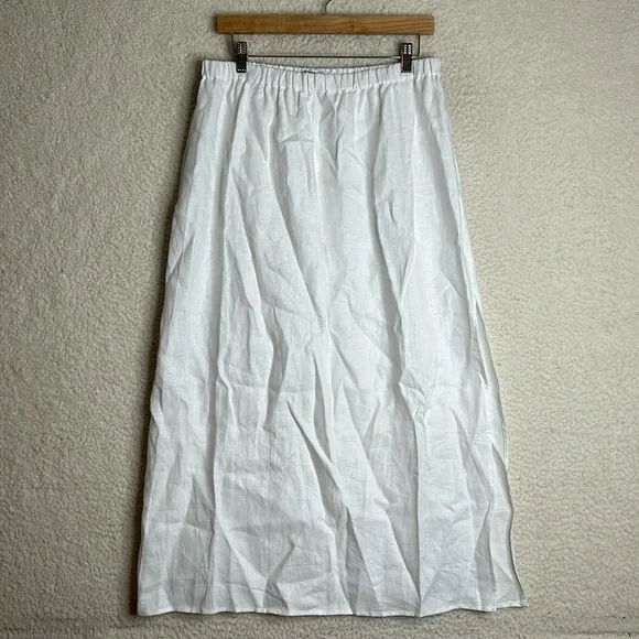 Reformation Womens White Linen Side Slit Pull-On Midi A-Line Skirt SIZE 12 - Picture 1 of 6